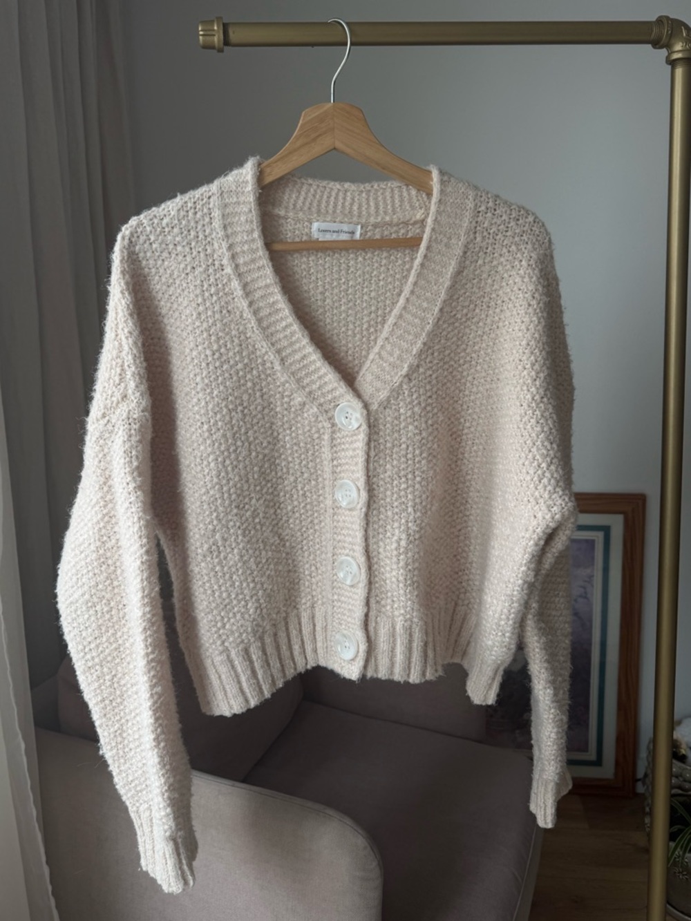 Lovers and Friends Cream Knit Cardigan Cozy Soft Minimal Chic – S